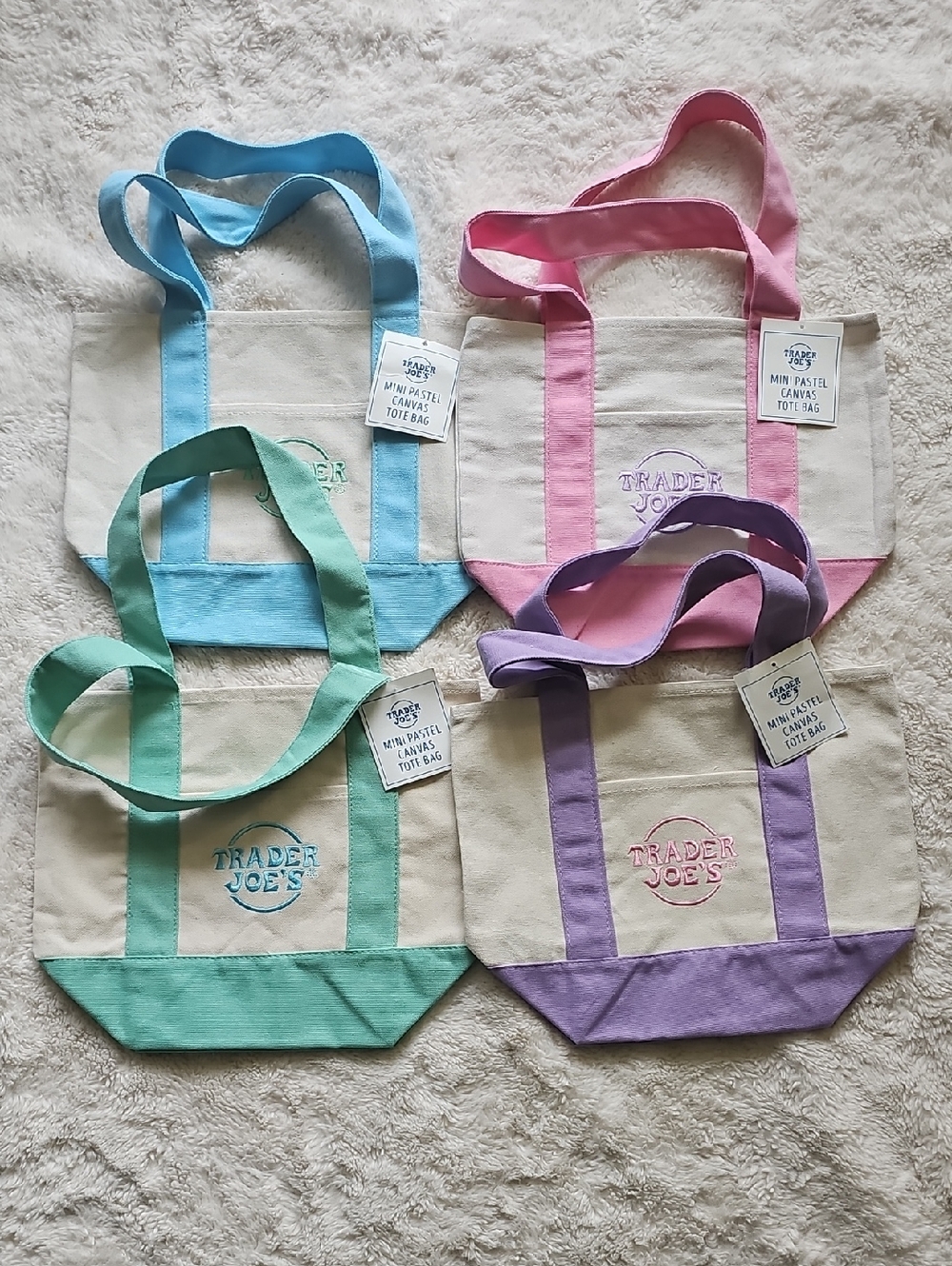 4 Viral Trader Joe’s Mini Tote Bags - All Four Pastel Colors. Sold Out In Stores